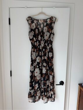 Abercrombie & Fitch Black Floral Maxi Dress with Brown and Cream Blooms